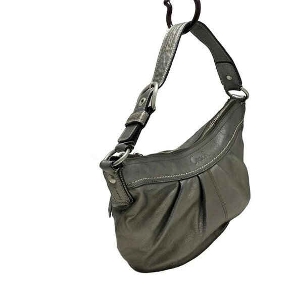 Auth COACH Pleated Leather Hobo F13730 gray metallic Leather - Shoulder Bag - Picture 4 of 12